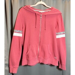 Victoria's Secret Red Full Zip Hoodie Sequins Bling  Angel Wings Logo 🪽Size L